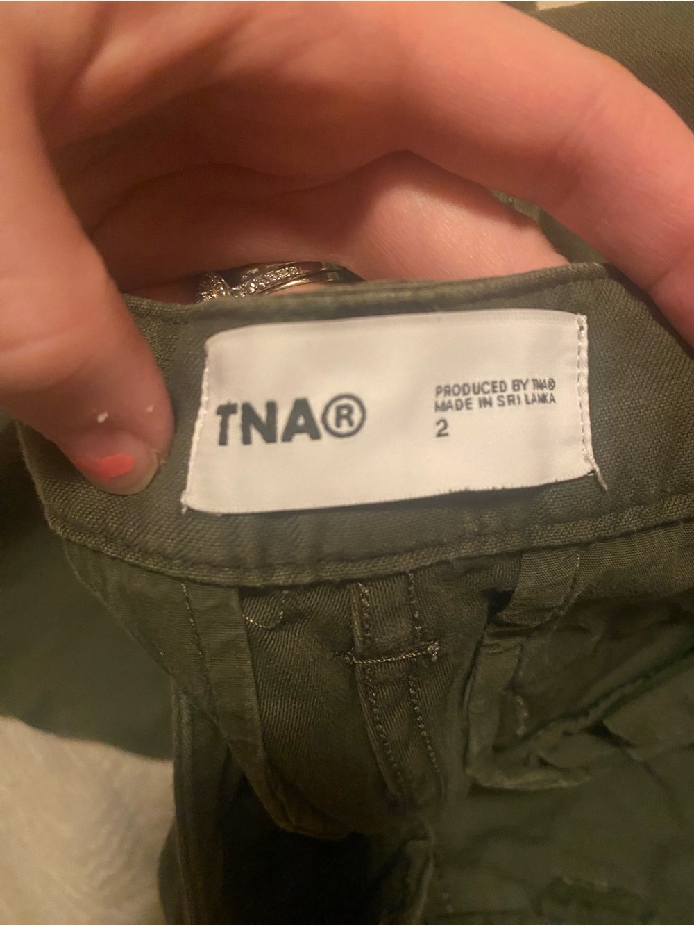 TNA Olive Green Cargo Pants Women wide Leg Buckle Pocket Adjustable size 2 - Picture 5 of 10